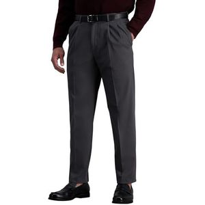 Haggar Men's Premium No Iron Classic Fit Expandable Waist Pleat Front Pant, Dark Grey, 34x32