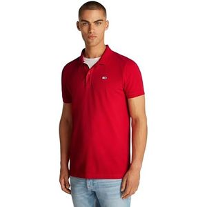 Tommy Jeans TJM Slim Placket Polo EXT DM0DM18312 S/S Polo, Rood (Red Hot), S, Rood (Rood Heet), S