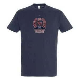 AMERICAN COLLEGE USA T-shirts met korte mouwen voor dames en heren, Marineblauw, M