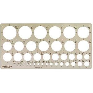 Linex 1116 cirkelsjabloon, 39 cirkels van 1-35 mm, rechte randen, mm-schaal aan één kant, 240 x 120 mm