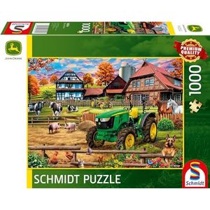 Schmidt Spiele 58534 Boerderij met tractor, John Deere 5050E, puzzel met 1000 stukjes, kleurrijk