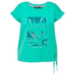 Ulla Popken, Dames grote maten, korte top om vast te binden met print, oversized, turquoisegroen, 54/56 NL