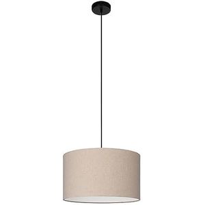 EGLO Hanglamp Feniglia, pendellamp boven eettafel, eettafellamp van linnen in natuurlijke kleuren en zwart metaal, lamp hangend voor eetkamer, E27 fitting, Ø 38 cm