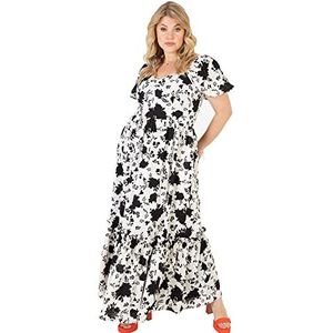 Lovedrobe Maxi-jurk voor dames, grote maten, gebogen, korte mouwen, strikceintuur voor zomer, feest, kantoor, bloemenpatroon, Mono, 42
