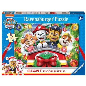 Ravensburger - Paw Patrol Kerstpuzzel, collectie 24 grote achtergronden, 24 delen, puzzel voor kinderen, aanbevolen leeftijd: vanaf 3 jaar