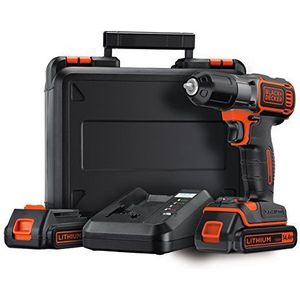 Black+Decker ASD14KB Accu-klopboormachine, autosense-boormachine, 14,4 V, 1,5 A, schroef- en boormodus, 10 mm snelspanboorhouder, compact design, inclusief accu's, snellader en koffer