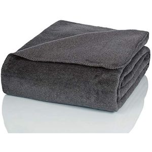 Glart Knuffeldeken uni grijs XL deken 150 x 200 cm bank, zachte en warme wollen deken extra pluizig als bankdeken, effen antraciet