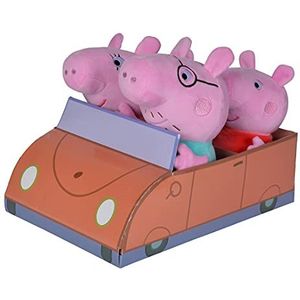 Simba 109261006 - Peppa Pig 4-delige familieset in de auto, Schorsch 16cm, Peppa 17,5cm, Mama Pig 19cm, en papa 20cm, verpakt in de auto van karton, vanaf de eerste levensmaanden
