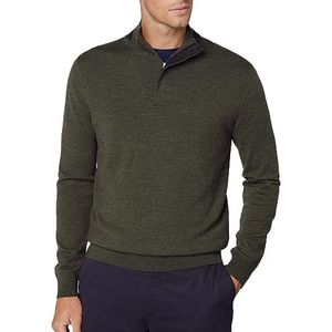 Hackett London Herringbone Trim Hzip Pullover Trui voor heren, Bruin (Kaki), 3XL