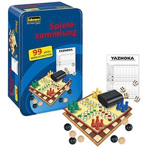 Idena 40216 - Spelcollectie met 99 spellen in metalen doos, reis- en compacte spelset incl. accessoires en handleiding, diverse bord- en dobbelspellen voor 2 tot 8 spelers vanaf 6 jaar