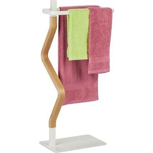Relaxdays staand handdoekenrek - 2 stangen - handdoekstandaard staal & mdf - badkamer