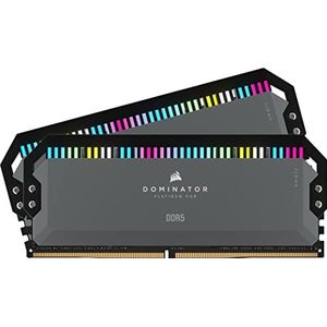 CORSAIR DOMINATOR PLATINUM RGB DDR5 RAM 32GB (2x16GB) 6000MHz C30-36-36-76 1.4V AMD Geoptimaliseerd Computergeheugen (iCUE Compatibel, Gepatenteerde DHX Koeling, AMD® EXPO Profielen) Koel Grijs