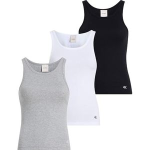 8719965074583 CALVIN KLEIN Dames SCOOP HALS KATOEN TANK 3PK, Multi, L, Zwart/Wit/Grijs Heather, L