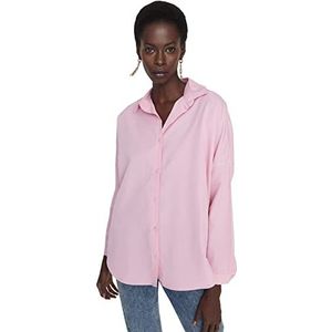 Trendyol Dames Basics Oversized Basic Shirt Kraag Geweven Shirt, roze, 66