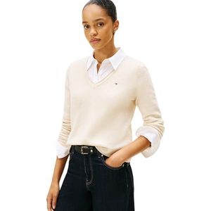 Tommy Hilfiger - SOFT WOOL V-NK SWEATER - Heather Oatmilk - Gebreide Trui