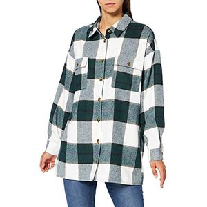 Noisy may Dames Nmflanny L/S Long Shacket Bg Noos jas, Blanc De Blanc/Checks: navy B/Ponderosa P/Rosin, S