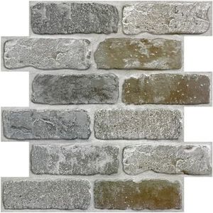 COMSTICKC 3D wandpanelen zelfklevend baksteen, grijsbruine bakstenen wandpaneel, 10 stuks 30x30 cm, 3D PVC zelfklevende wandtegels voor woonkamer, keuken, wanddecoratie, waterdicht