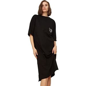 Trendyol Gebreide jurk voor dames, geborduurd, veel snit, zwart, large