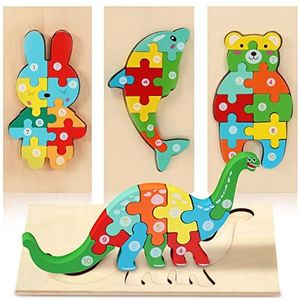 Oderra - Jigsaw houten puzzel voor kinderen van 1, 2, 3, 4 jaar, 4-delig, Montessori babyspeelgoed, educatieve inbouwpuzzel, leren, spelletjes, mengen