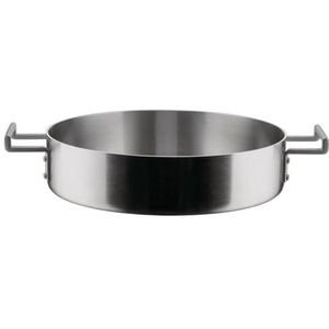 Alessi Convivio DC102/28 - Low Design braadpan met twee handgrepen in vermenigvuldiging, geschikt voor inductie, roestvrij staal en PVD met magnetische stalen bodem, 28 cm, mat