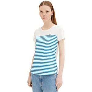 TOM TAILOR Denim T-shirt voor dames, 31387 - Wit Mid Blue Stripe, XL