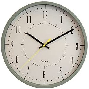 FISURA Originele wandklok grijs moderne keukenklok wandklok grijs geel 30 cm diameter ABS en glas 1 x AA batterij