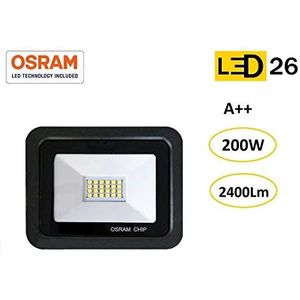 LED26® schijnwerper LED schijnwerper met OSRAM LED-chip voor buitenverlichting decoratie IP65 zwart [energie-efficiëntieklasse A++] (6500K koud wit, 200W)