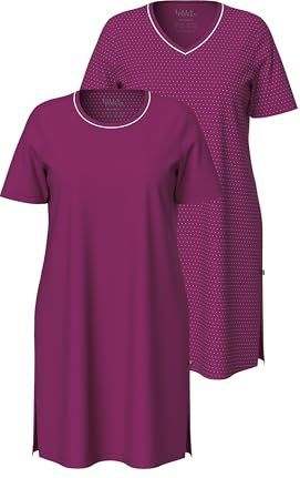 gs1 data protected company 4069787000005 Dames Bigshirts, set van 2, ronde hals/V-hals, halflange mouwen, fuchsia roze, 42, Fuchsia pink., 42
