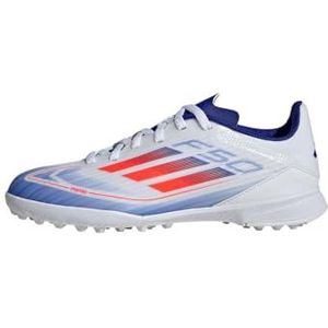 adidas F50 League Football Boots Turf, voetbalschoenen voor gazon, uniseks, kinderen, meerkleurig (Ftwr White Solar Red Lucid Blue), 32 EU