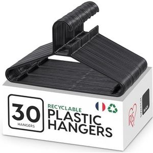 Iris Ohyama, Duurzame en Ruimtebesparende Plastic Kledinghangers, BPA-vrij, Zwart, Set van 30 Sterke en Antislip Hangers voor Kleding, Broeken en Jassen, ruimtebesparend, slijtvast, CHM-39