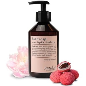 Jean & Len Handzeep Peony & Lychee, vloeibare zeep in pompdispenser voor soepele zachte handen, bloemige delicate geur, zonder parabenen, siliconen & microplastics, veganistisch, 250 ml