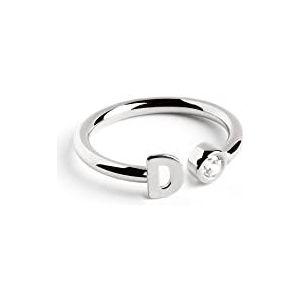 SINGULARU Gepersonaliseerde ring met letterdiamanten van zilver, verstelbare ring, 925 sterling zilver met rhodiumcoating, eenheidsmaat, damessieraad, gemaakt in Spanje, Ajustable, Sterling zilver,
