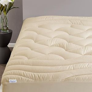 SLEEP ZONE Cooling Queen Matrastopper, premium zoned cool matrashoes, dikke gewatteerde matrasbeschermer, ademend, wasbaar, diepe zak 20-53 cm (beige, queen)