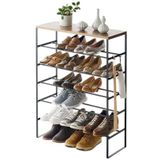 Shoe rack with wood top board - Tower - black