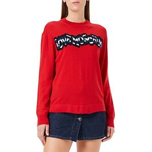 Love Moschino Dames Regular Fit Lange Mouwen Ronde Hals met Gestreept Logo Trui Sweater, rood, 44