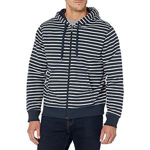 Amazon Essentials Men's Fleecetrui met volledige ritssluiting en capuchon (verkrijgbaar in grote en lange maten), Marineblauw Wit Streep, L