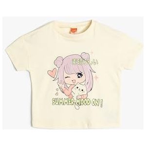 Koton Babygirls Anime Printed Short Sleeve Crew Neck T-Shirt, ecru(010), 2-3 Jaar