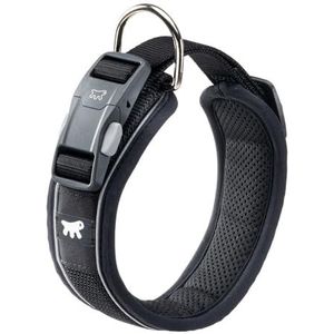 Ferplast Hondenhalsband GENIUS C25/55, reflecterend, ademend, verstelbaar, snelsluiting, magnetische sluiting, halsband voor grote honden, zachte voering, zwart
