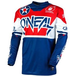 O'NEAL | Jersey | Enduro Motorcycle | Geschikt voor maximale bewegingsvrijheid, Gevoerde elleboogbescherming, Ademend materiaal | Jersey Element Warhawk | Volwassen | Blauw/rood/ | Maat M