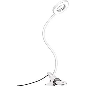 Eyocean Led-leeslamp, zwanenhals, bedlamp, oogverzorging, bureaulamp, 3 modi en 10 dimniveaus, klemlamp voor kantoor en thuisgebruik, CE-adapter inbegrepen, 7 W, wit