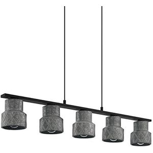 EGLO Hilcott Hanglamp,5-lichts, industrieel, vintage hanglamp van zwart staal, gegalvaniseerd, voor eettafel of woonkamer, E27-fitting, lengte 116 cm
