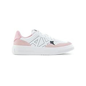 Armani Exchange Dames Cow Suede Pink Inserts, Side Sewn Logo Sneakers, Wit-roze., 36 EU
