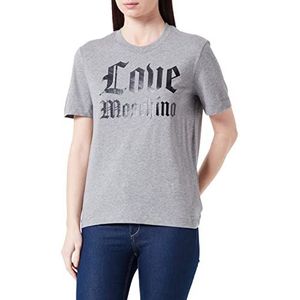Love Moschino Dames Regular Fit Short-Sleeved with Shiny Mylar Gothic Logo Print T-Shirt, Medium Melange Gray, 40