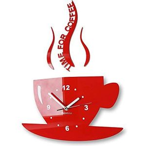 FLEXISTYLE Mok Time for Coffee (tijd voor koffie) moderne keuken wandklok rood, 3D Romeins, wandklok decoratie