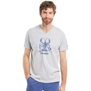 Armor Lux T-shirt met korte mouwen I m'kreeft van licht katoen met V-hals voor heren, Ik kreeft/Grijs Heather, L