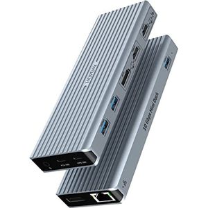 HOPDAY USB C Dongle 11-in-1 USB C Docking Station Triple Display Hub voor M1/M2 Macbook Pro/Air (4K HDMI/DP, PD 100W, 10 Gbit/s, USB 3.1, 3,5 mm audio, Ethernet) laptopadapter voor Dell, Surface, HP,