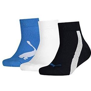 PUMA Kids BWT Quarter Socks (3 paar pack), marineblauw/wit/sterk blauw, 31-34