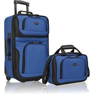 US Traveler Rio Rugged Fabric uitbreidbare handbagage set, koningsblauw, Eén maat, Rio robuuste stof uitbreidbare handbagage bagage, rolkoffer met 2 wielen