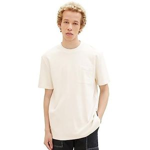 TOM TAILOR Denim Basic T-shirt voor heren met fijne structuur, 12906-wol wit, XL
