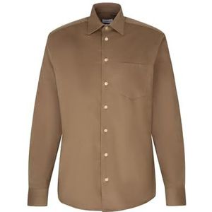 Seidensticker Casual herenoverhemd - regular fit - gemakkelijk te strijken - Kent kraag - lange mouwen - 100% katoen, bruin, 38